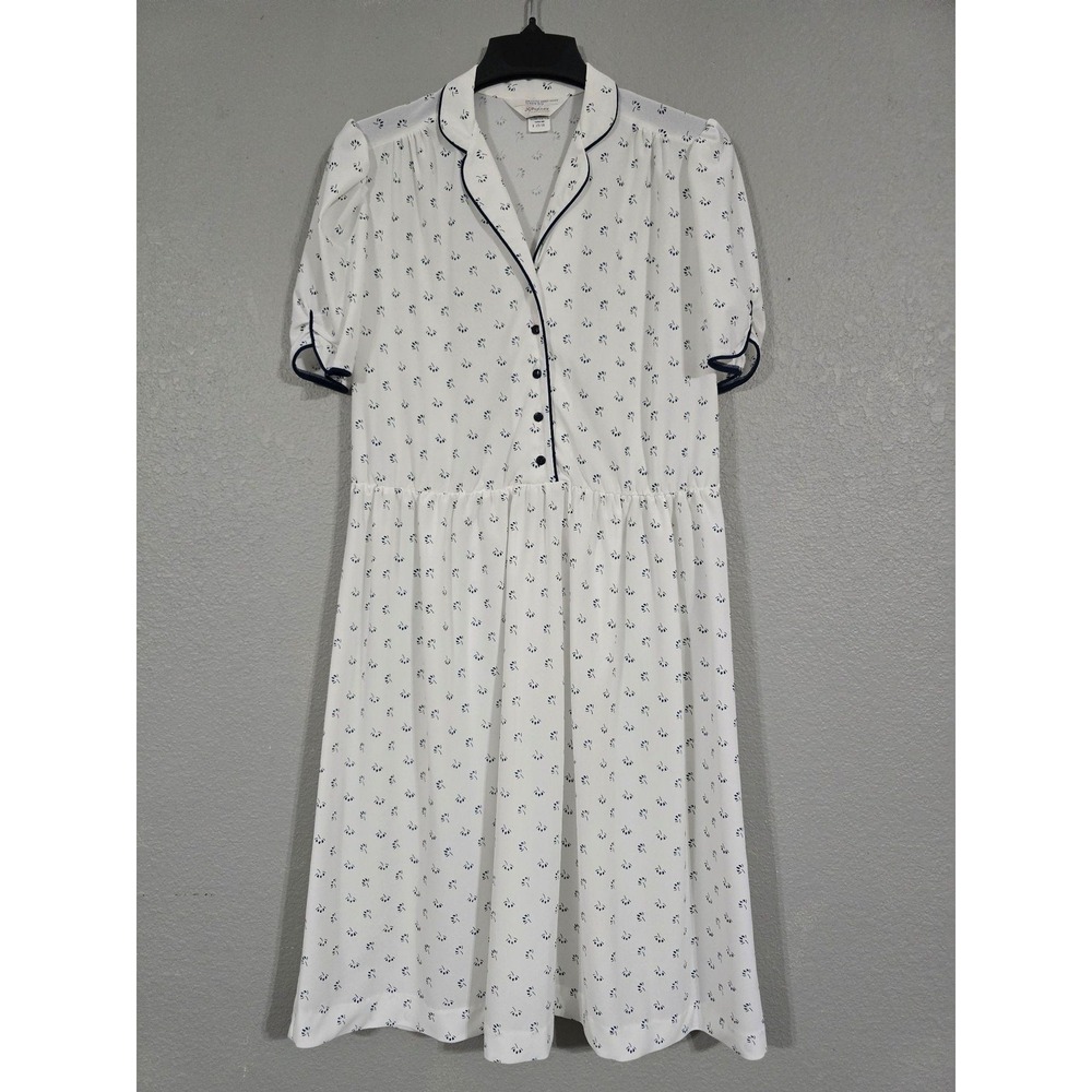 Vintage JCPenney Shirt Dress Juniors 15/16 White Floral Puff Sleeve Midi